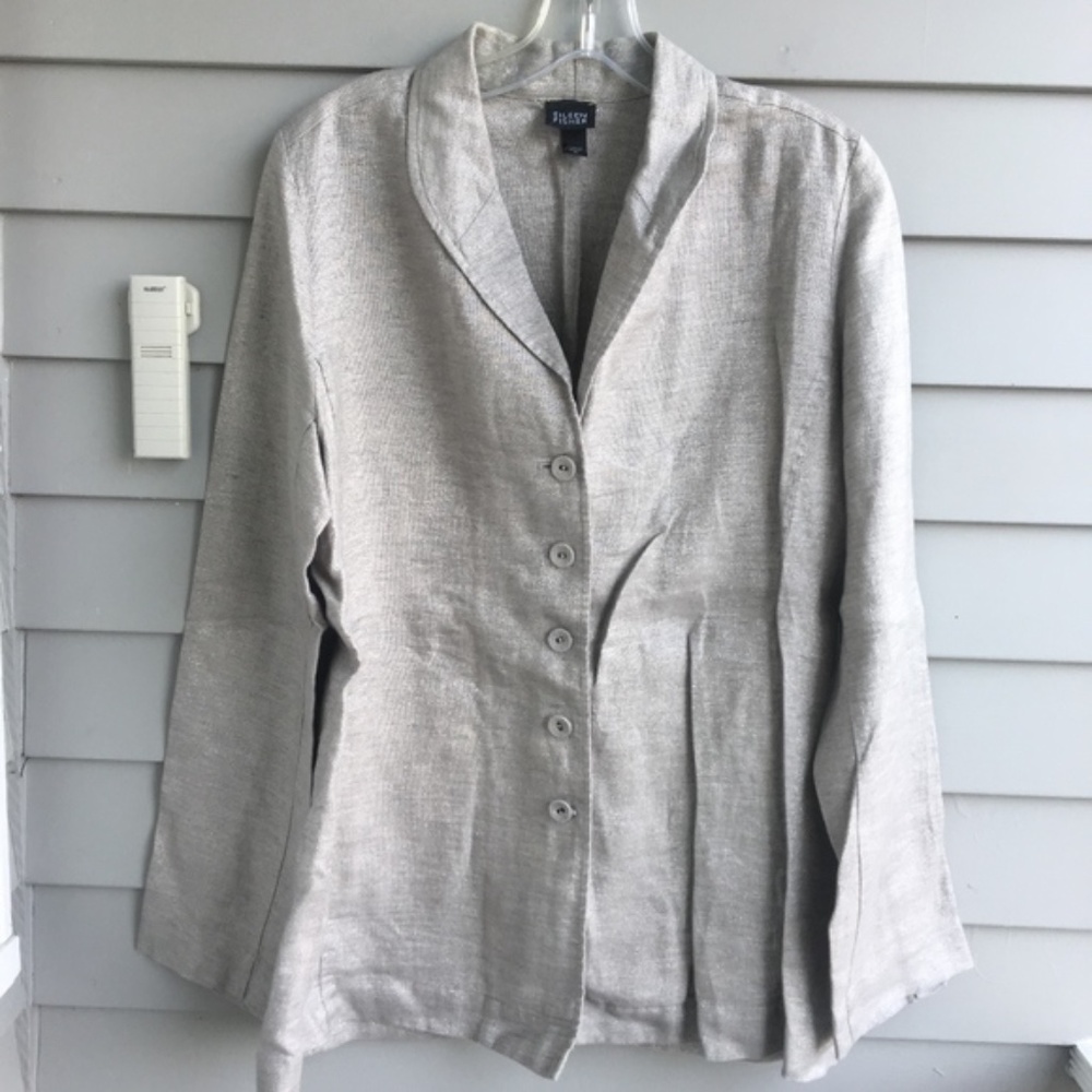 EILEEN FISHER Gray Shimmer Linen Jacket M